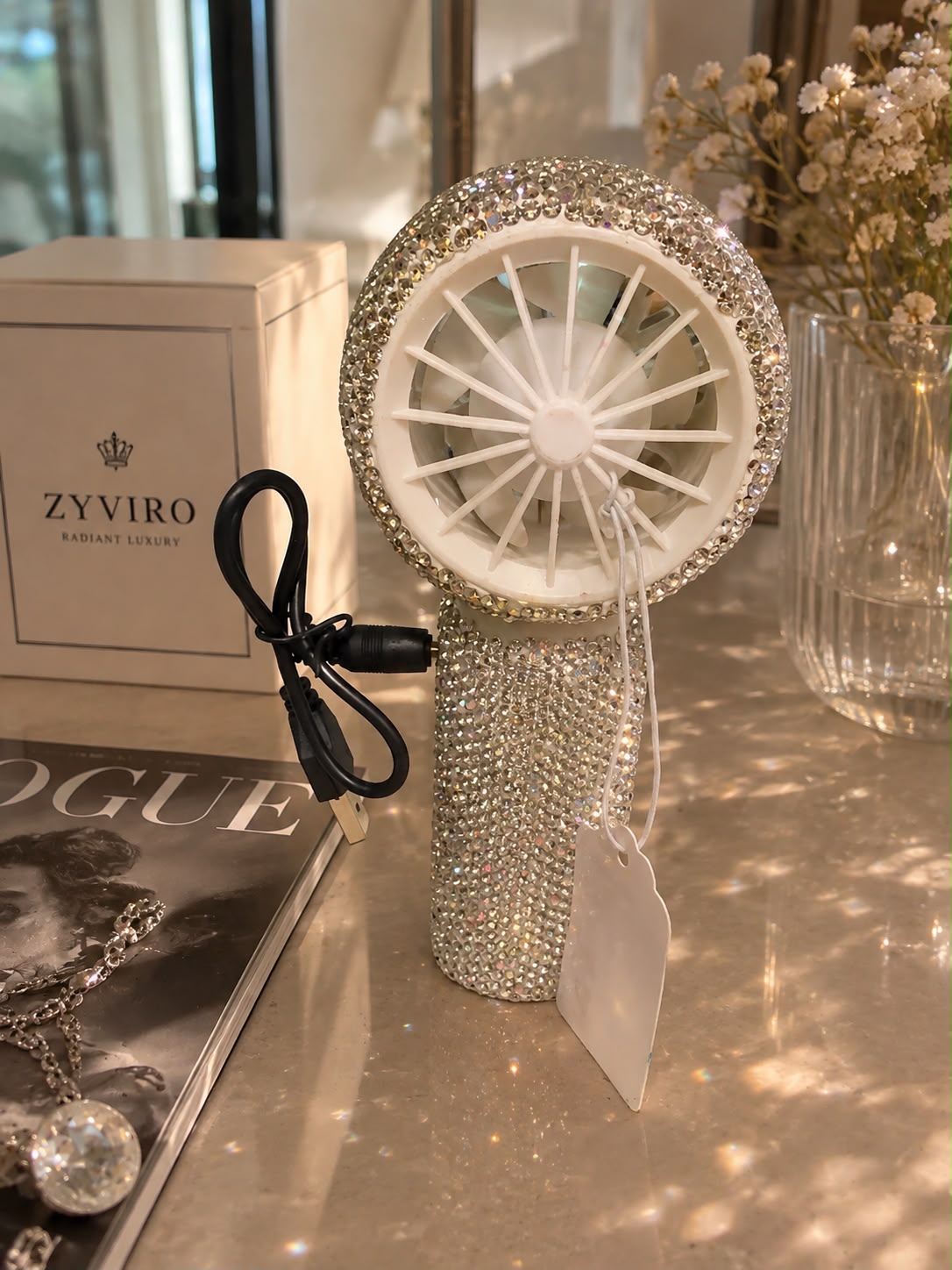 Zyviro Diamond Glam Portable Handheld Rechargeable Mini Fan