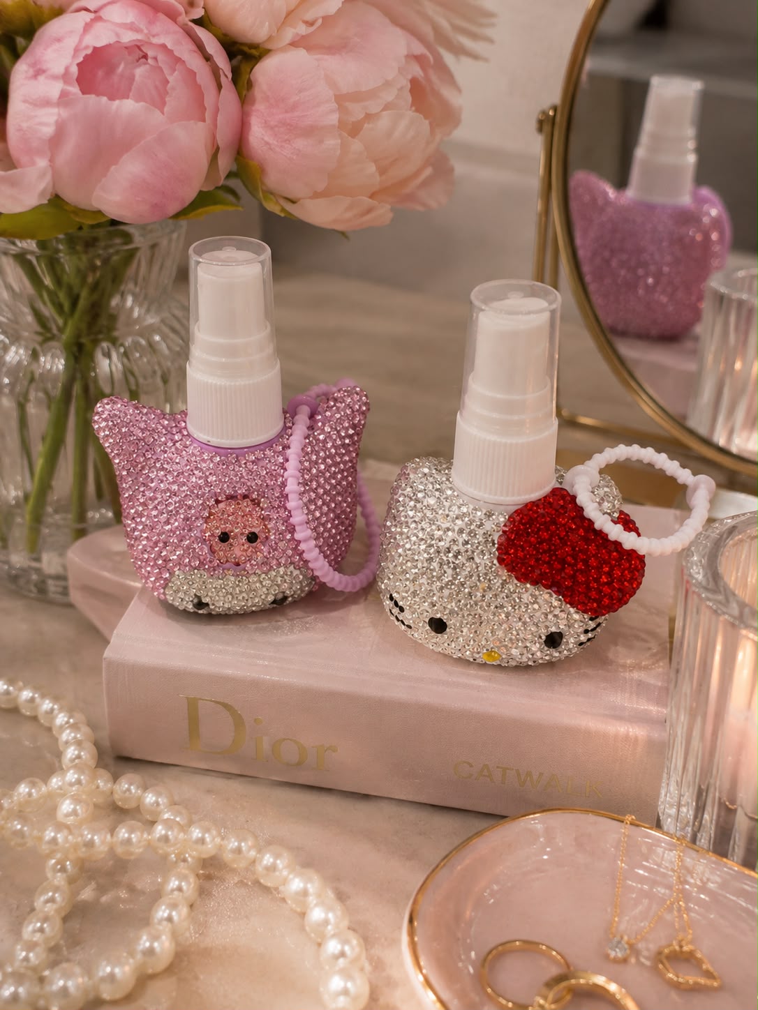 Zyviro Kitty Glam Crystal Refillable Mist Spray Bottle & Keychain