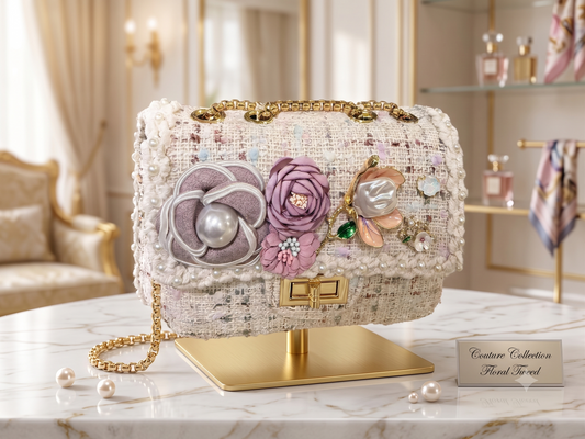 Zyviro Floral Couture Pearl & Tweed Shoulder Bag