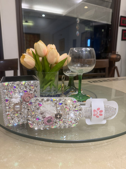 Zyviro Crystal Blossom Hair Brush & Organizer Set