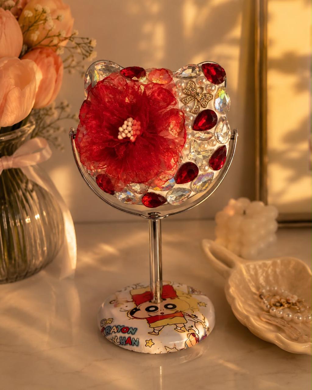 Zyviro Scarlet Rose & Shin-chan Crystal Vanity Table Mirror