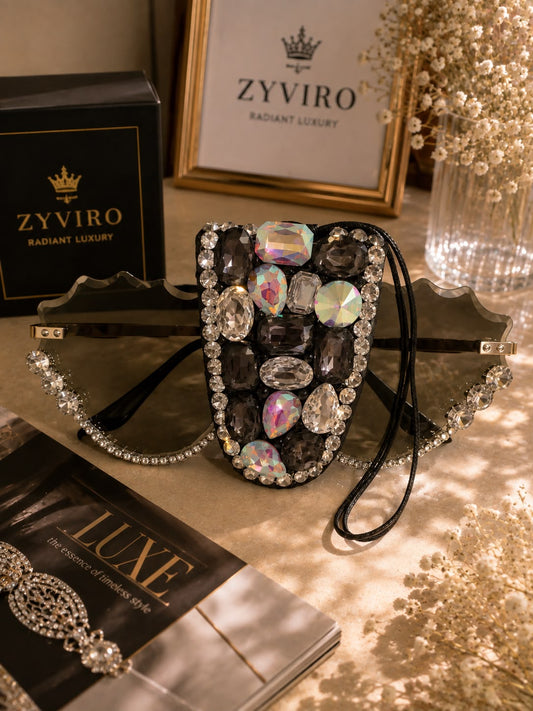 Zyviro Midnight Siren Crystal Sunglasses & Embellished Case Set